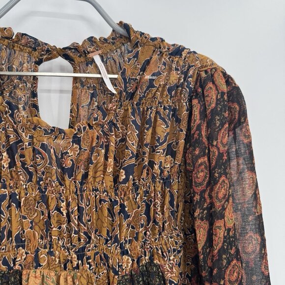 Free People Merrie Mix Print Tunic Top In Bronze Combo Floral Size S Small NWT - Picture 3 of 12